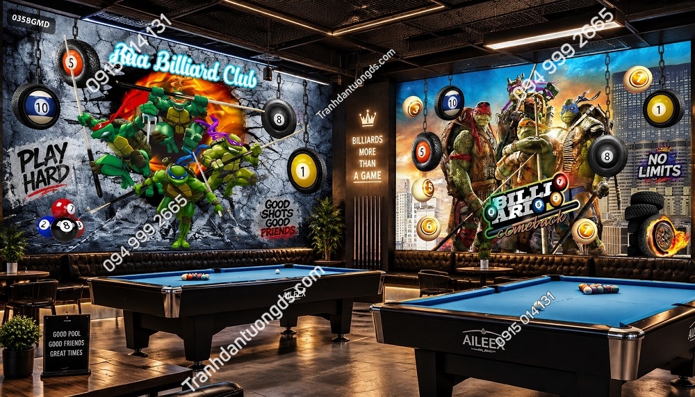 Tranh Dán Tường Quán Bida Ninja Rùa Billiard Club 0358GMD