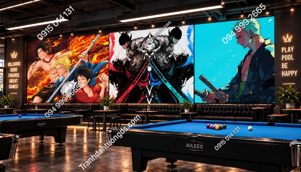 Tranh Dán Tường Quán Bida One Piece Luffy Ace Zoro AC1352217