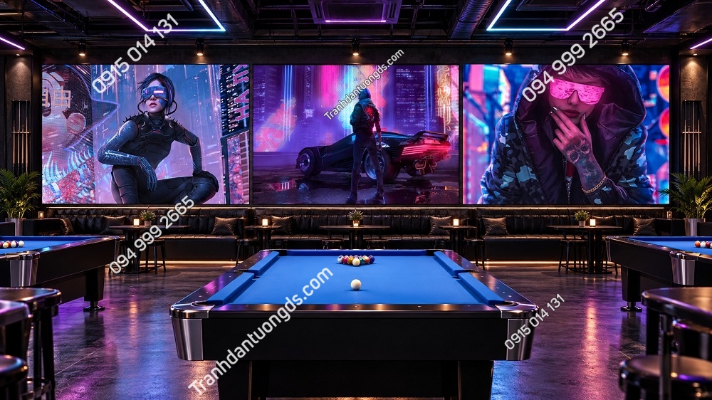 Tranh Dán Tường Quán Bida Phong Cách Cyberpunk BIDA18920266
