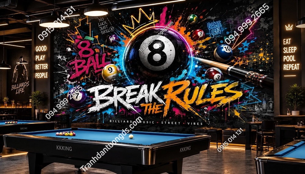 Tranh Dán Tường Quán Bida Phong Cách Graffiti Break The Rules BD9820262