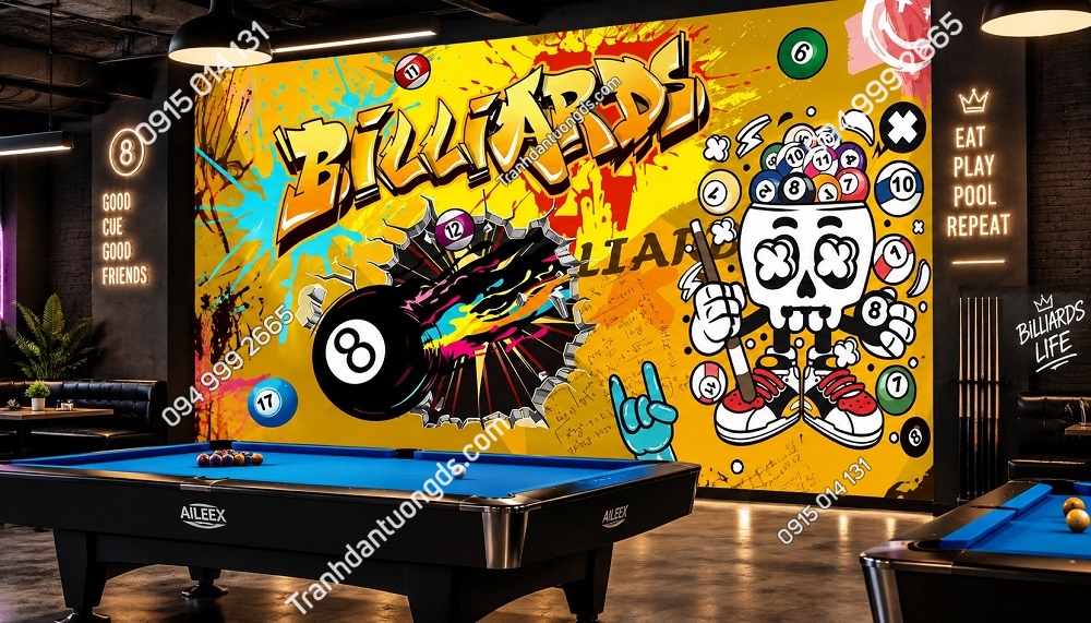 Tranh Dán Tường Quán Bida Phong Cách Graffiti Street Art BIDA18920262