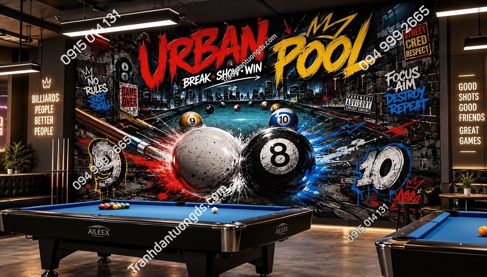Tranh dán tường quán bida phong cách graffiti BD9820261