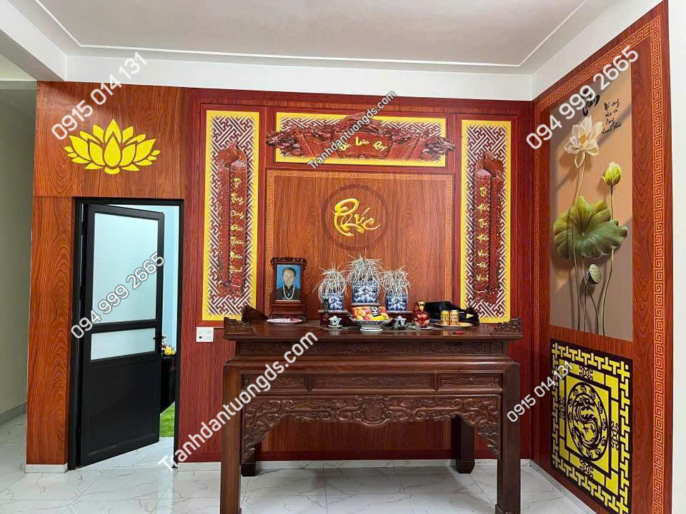 Thi công tranh dán tường phòng thờ 2026