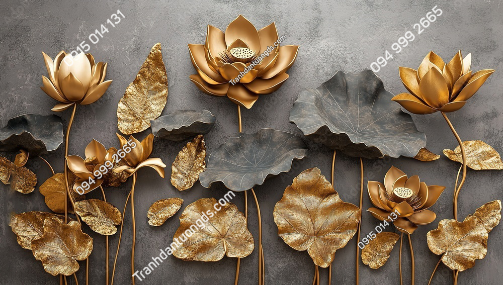 Tranh dán tường hoa sen vàng AI trang trí phòng khách AB2474749104