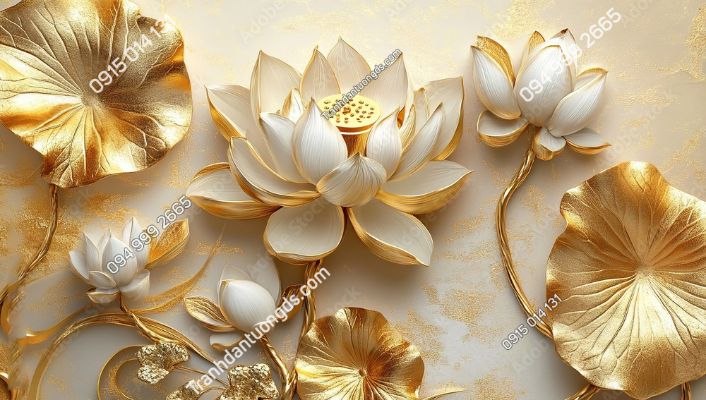 Tranh dán tường hoa sen vàng AI trang trí phòng kháchAB2474756021
