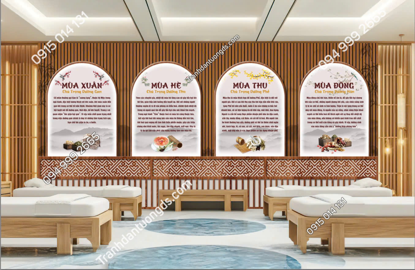 Tranh dán tường vách gỗ lam sóng dán spa M1