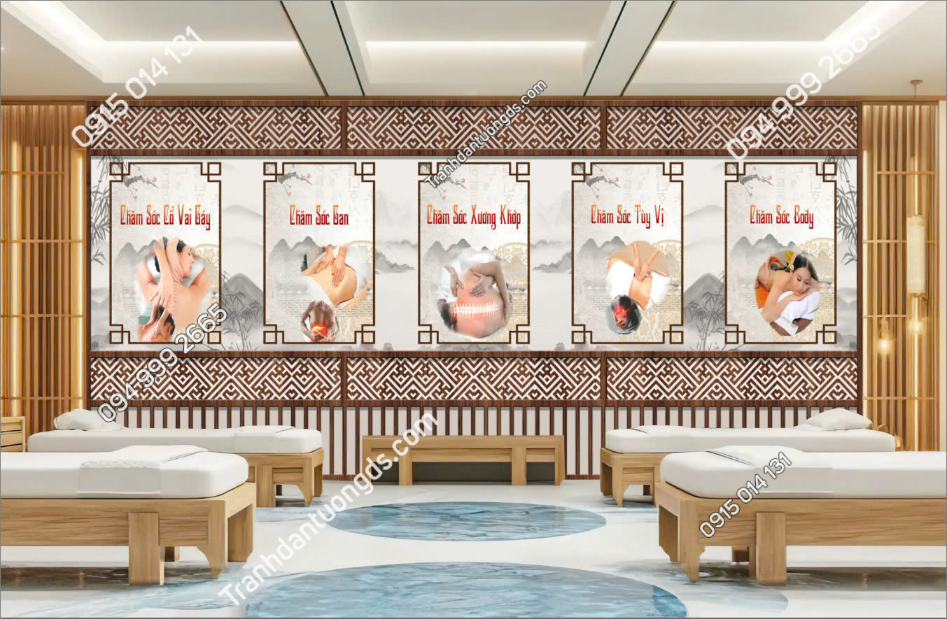 Tranh dán tường vách gỗ lam sóng dán spa M2