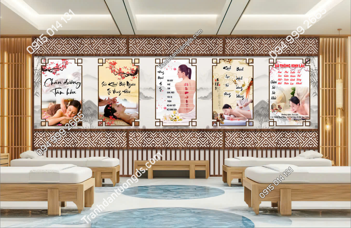 Tranh dán tường vách gỗ lam sóng dán spa M3