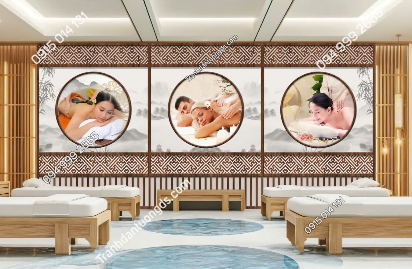 Tranh dán tường vách gỗ lam sóng dán spa M4