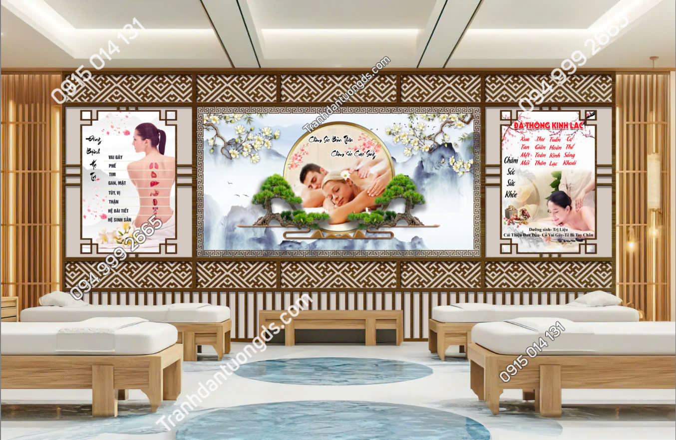 Tranh dán tường vách gỗ lam sóng dán spa M5