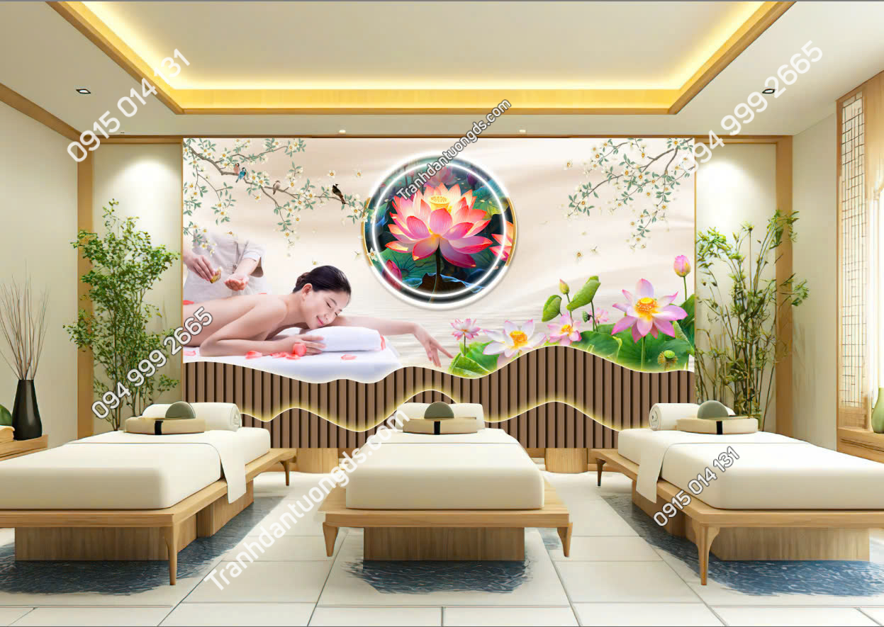 Tranh dán tường vách gỗ lam sóng dán spa M7