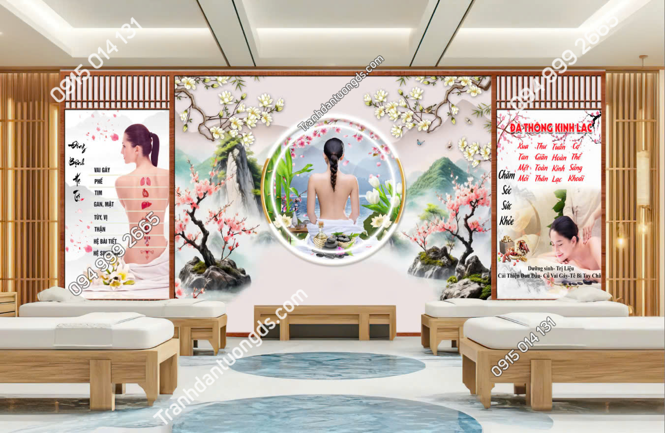 Tranh dán tường vách gỗ lam sóng dán spa M8