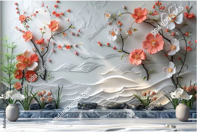 Tranh dán tường hoa 3D thiết kế AI 991573600