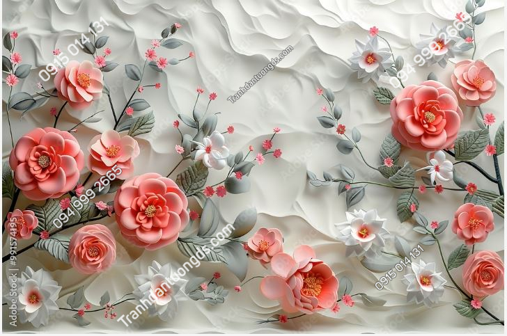 Tranh dán tường hoa 3D thiết kế AI 991574195