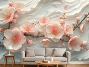 Tranh dán tường hoa đào phòng khách 3507