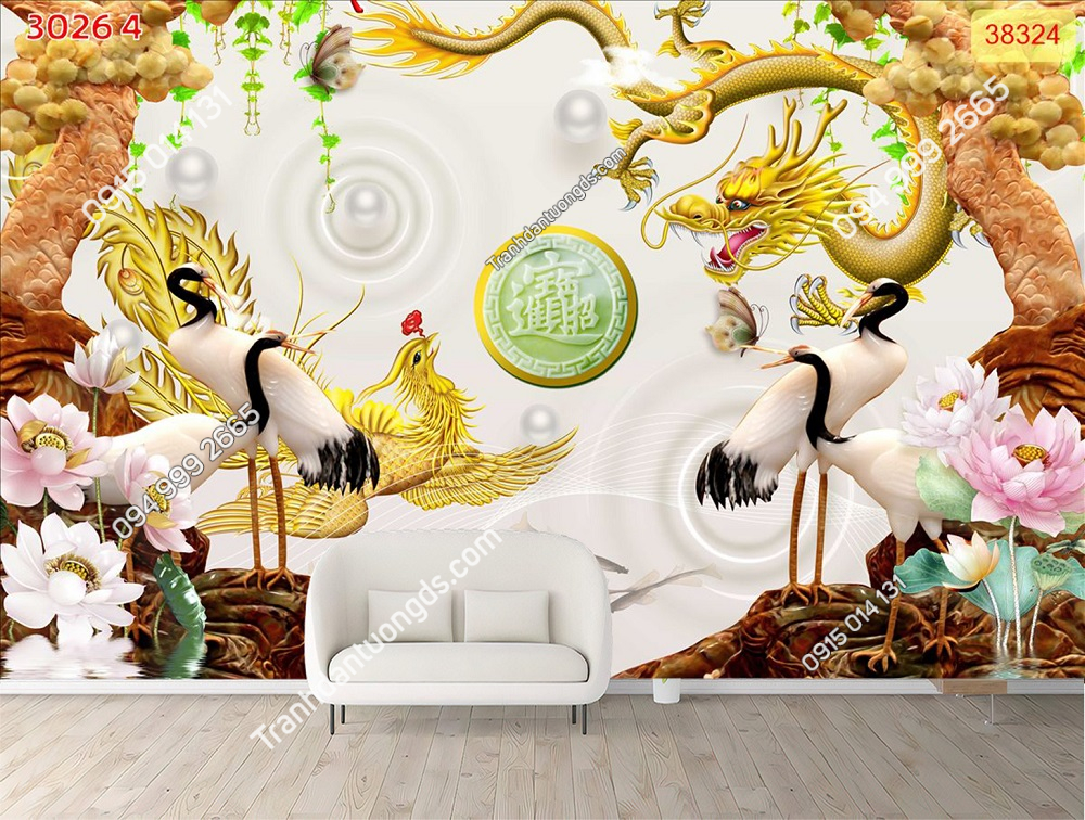 Tranh dán tường tùng hạc 38324
