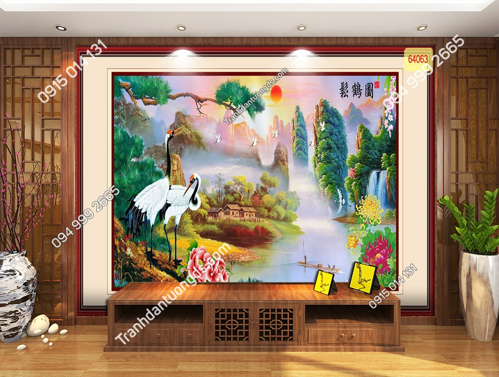 Tranh dán tường tùng hạc 64063
