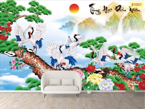 Tranh dán tường 3D tùng hạc diên niên 81001