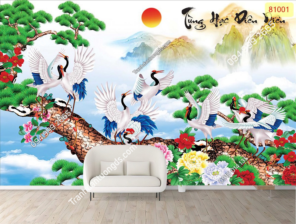 Tranh dán tường 3D tùng hạc diên niên 81001