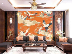 Tranh 3D chim hạc phong cách indochine phòng khách