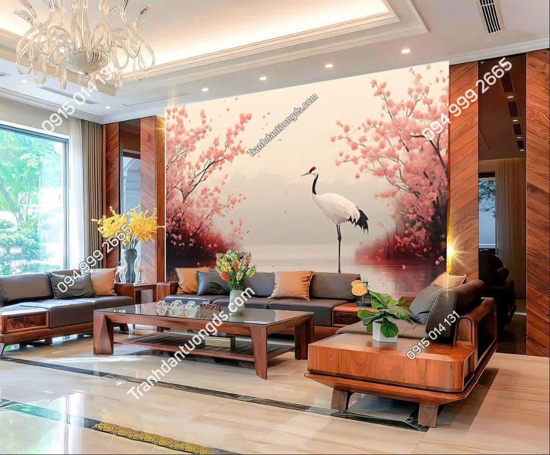 Tranh indochine chim hạc dán phòng khách