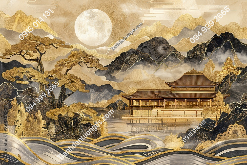 Tranh dán tường thủy mặc hiện đại 868308502