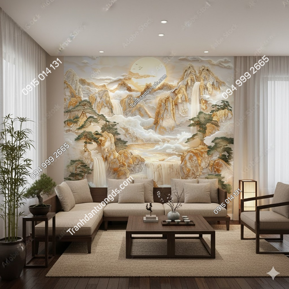 Tranh dán tường 5D thủy mặc hiện đại phòng khách 868307190