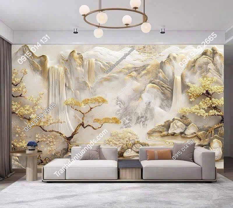 Tranh dán tường thủy mặc hiện đại phòng khách 5D101