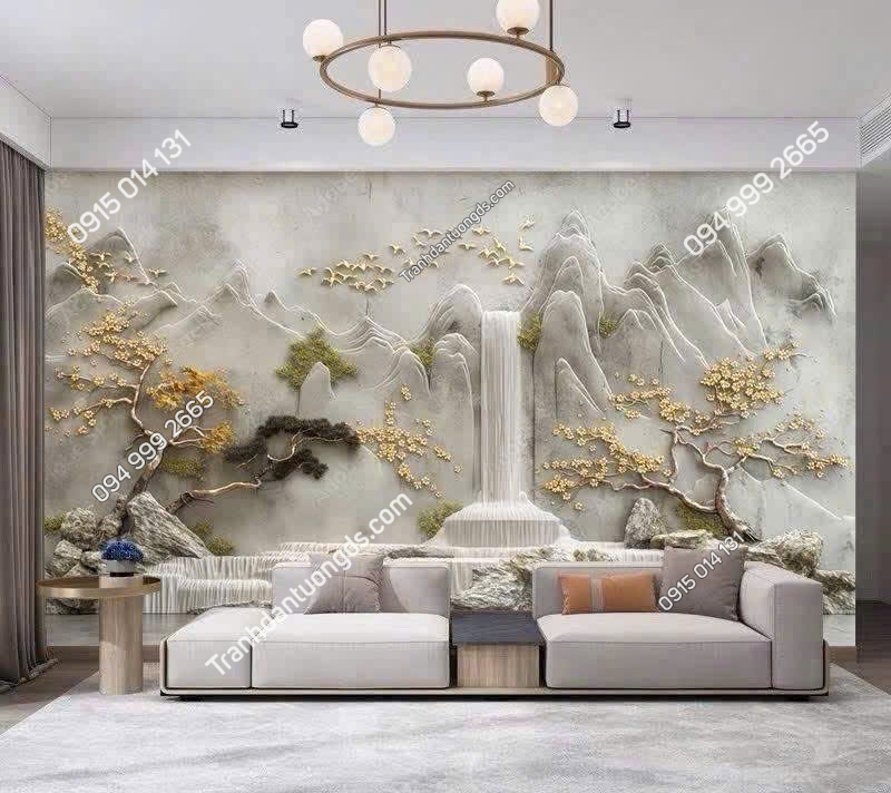 Tranh dán tường thủy mặc hiện đại phòng khách 5D103