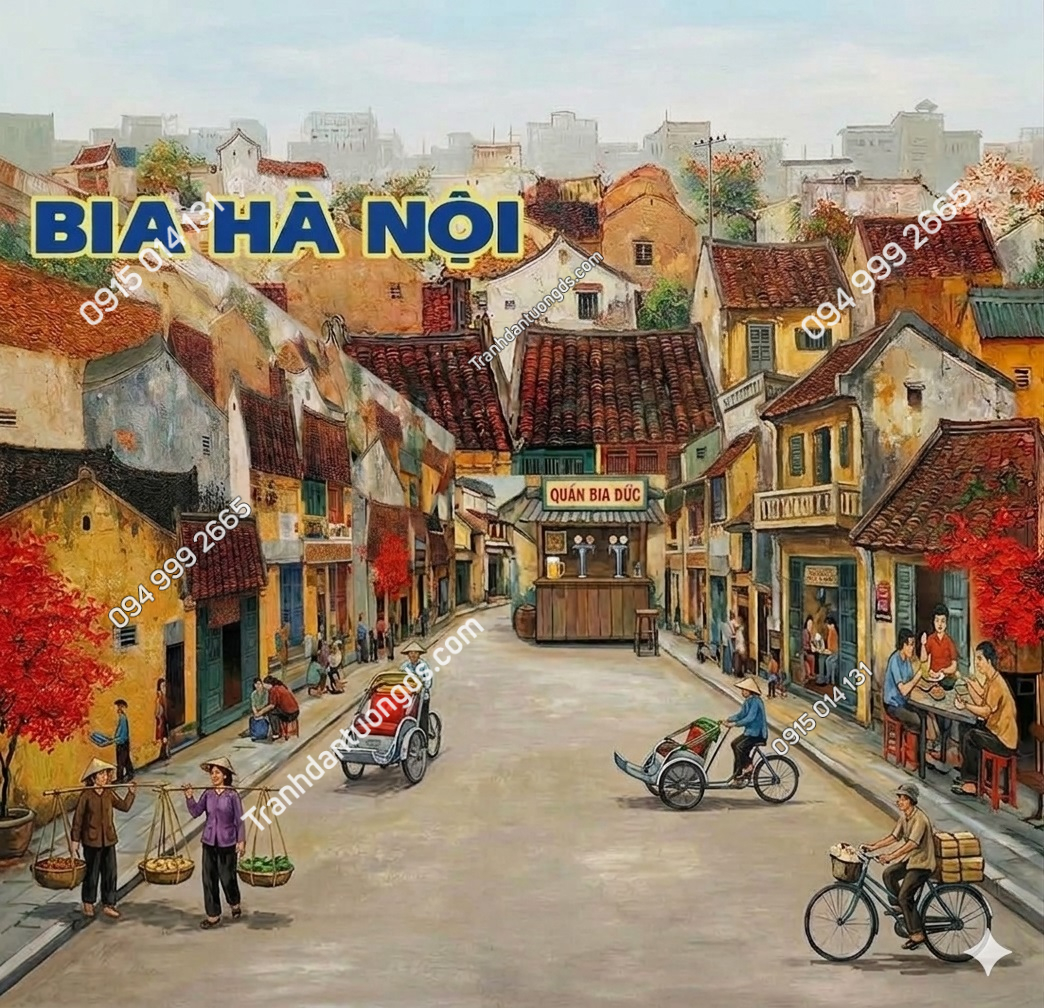 Tranh dán tường phố Hà nội xưa trang trí quán bia 2132026