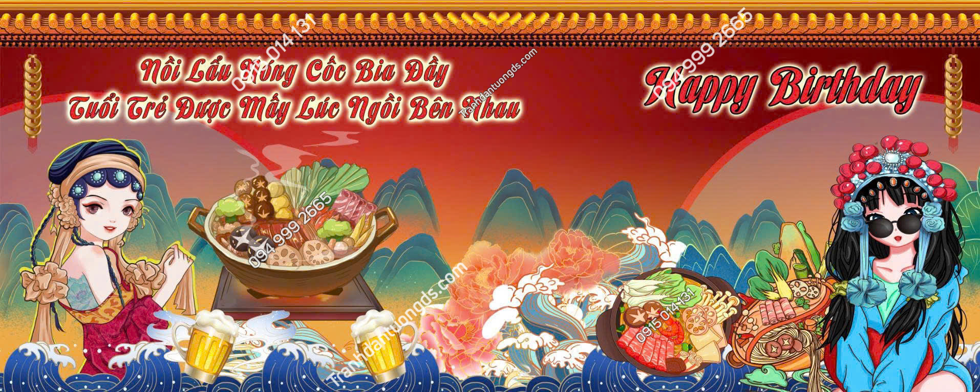 Tranh dán tường quán bia lẩu hải sản 2026 đẹp