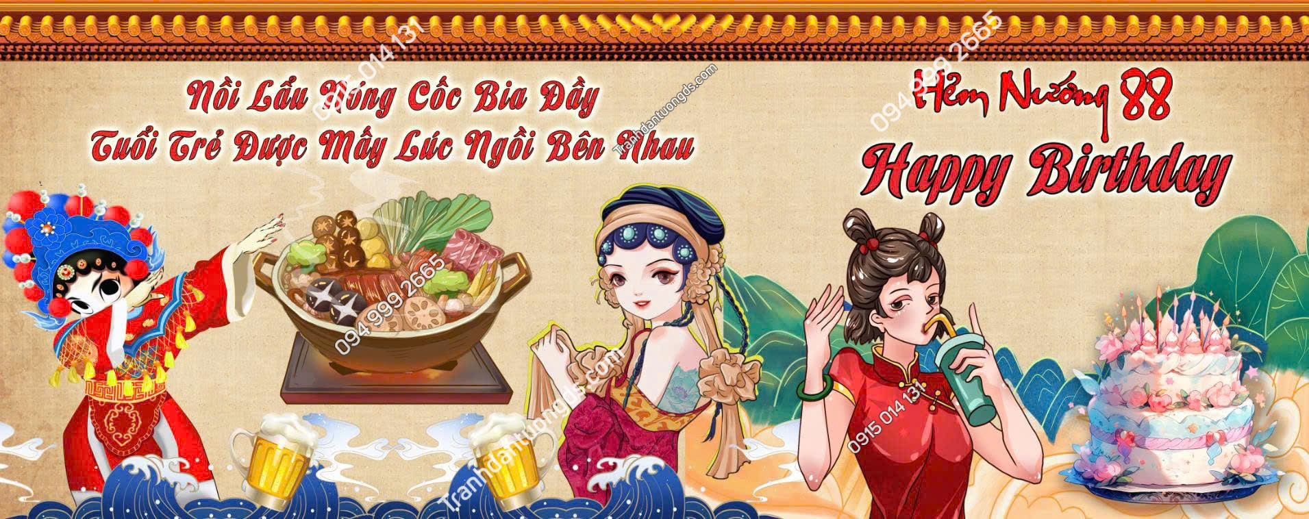 Tranh dán tường quán bia lẩu hải sản 2026