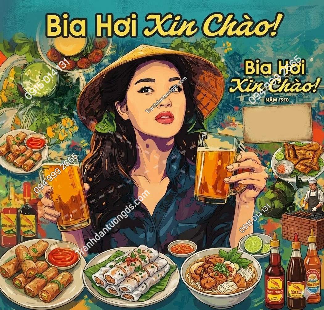 Tranh dán tường trang trí quán bia hơi xin chào 21320261