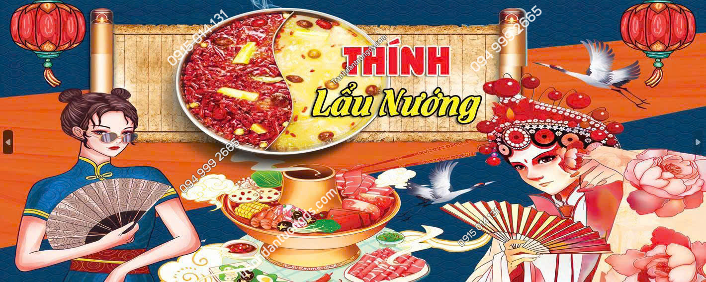 Tranh lụa dán tường quán bia lẩu hải sản 2026 dẹp