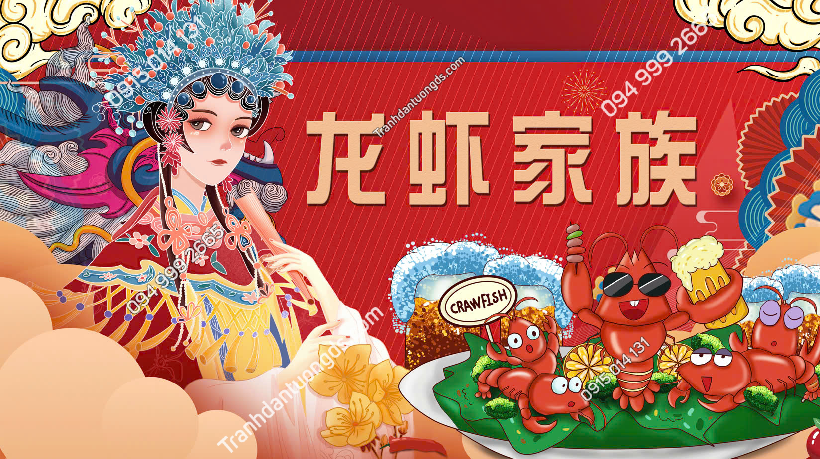 Tranh lụa dán tường quán bia nhậu lẩu hải sản 2026