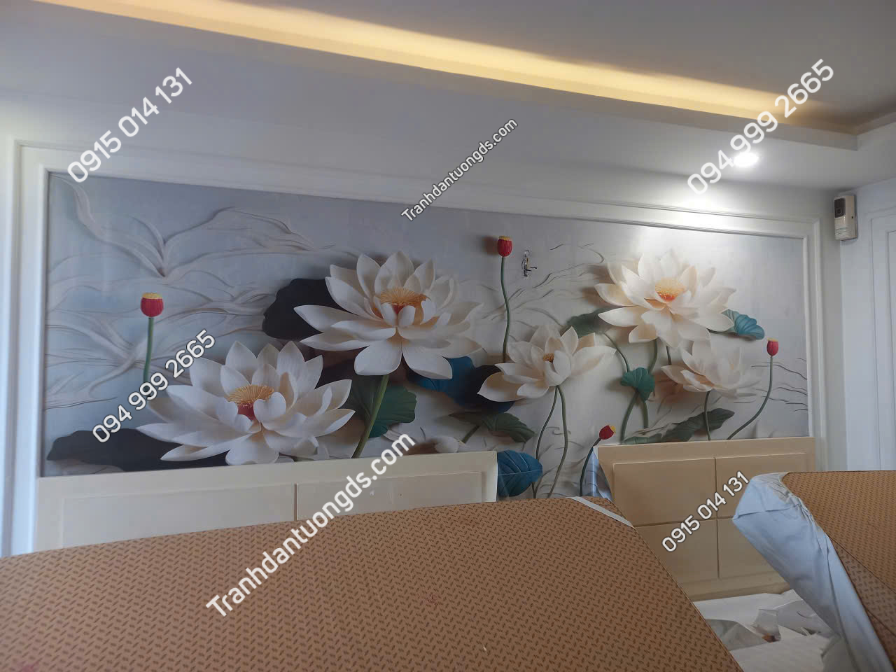 Thi công tranh 3d hoa sen dán tường khách sạn 2026