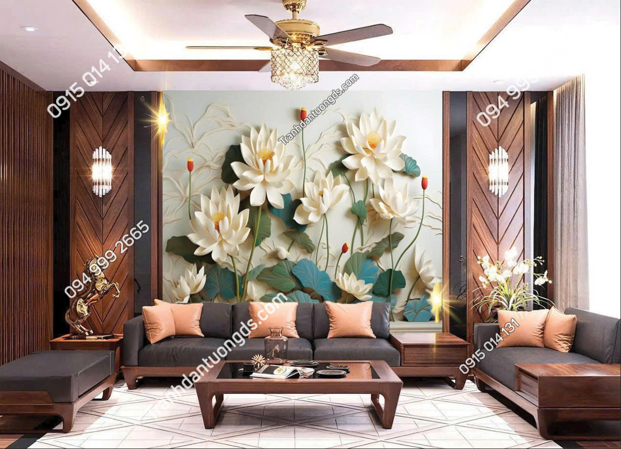 Tranh dán tường hoa sen hiện đại mẫu 1