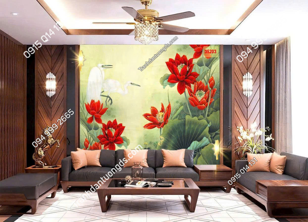 Tranh dán tường hoa sen hiện đại mẫu 2