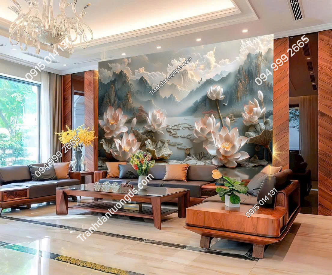 Tranh dán tường hoa sen hiện đại mẫu 3