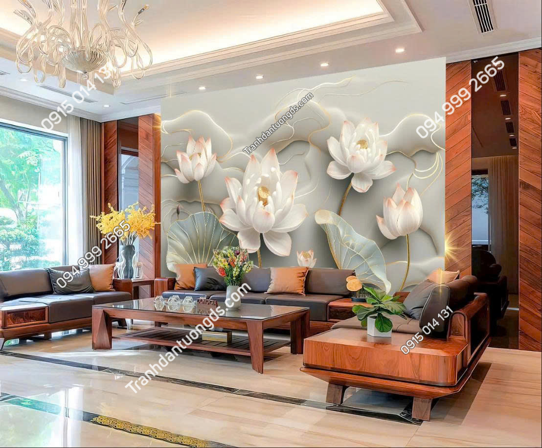 Tranh dán tường hoa sen hiện đại mẫu 4