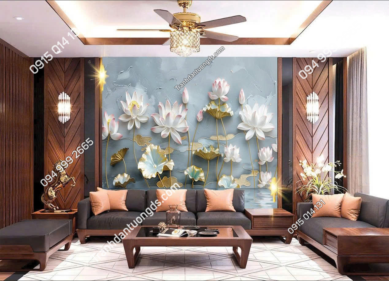 Tranh dán tường hoa sen hiện đại mẫu 5