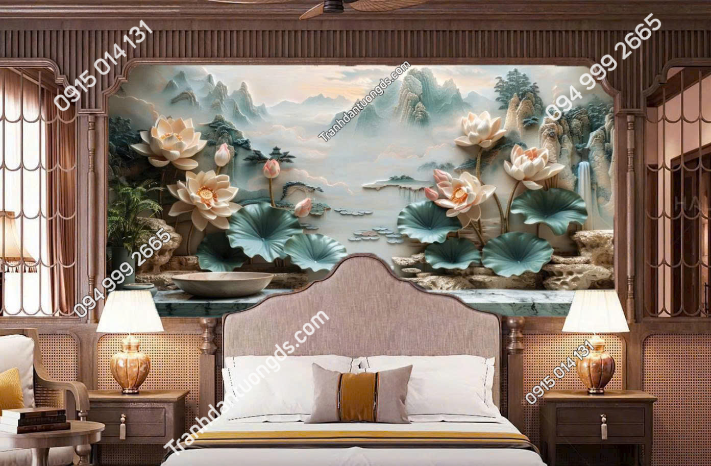 Tranh dán tường hoa sen hiện đại mẫu 6