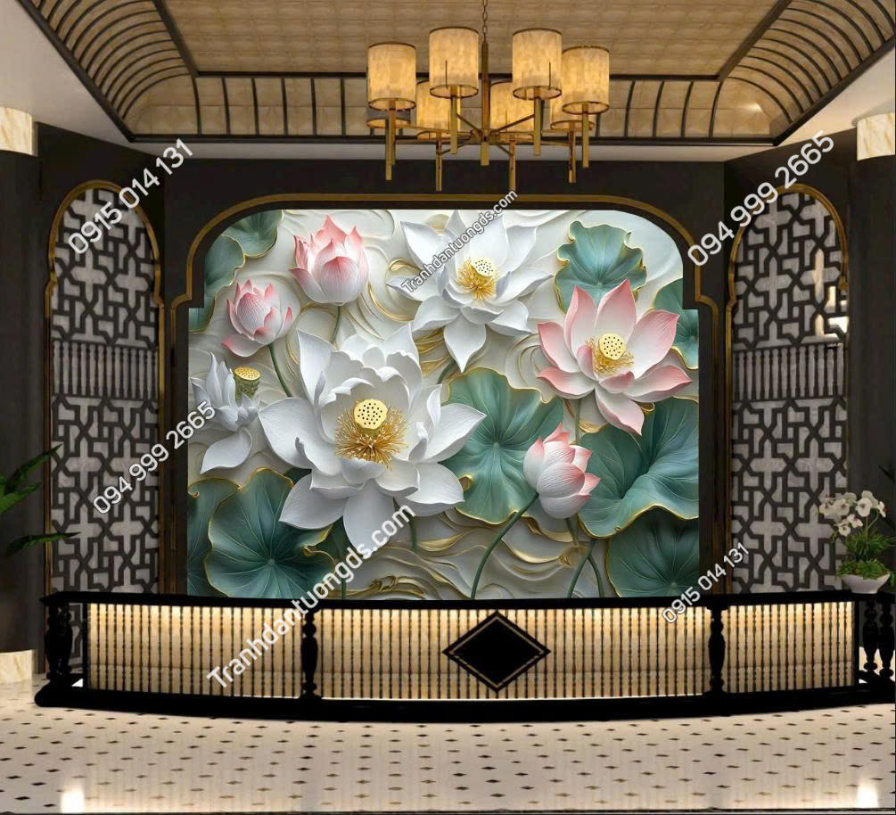 Tranh dán tường hoa sen hiện đại mẫu 8