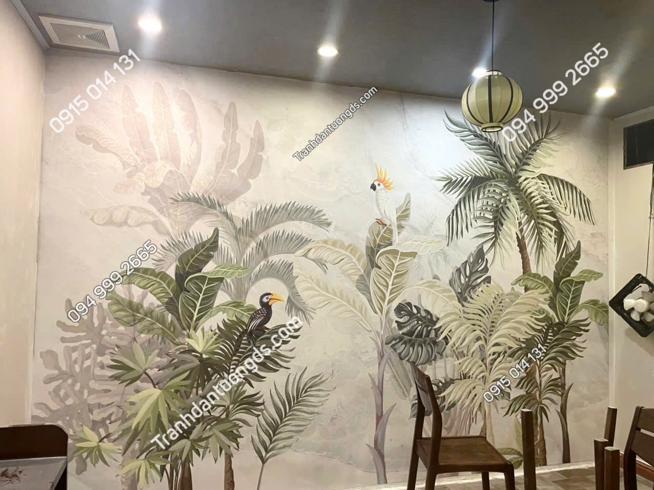 Thi công thực tế tranh lụa tropycal 2026