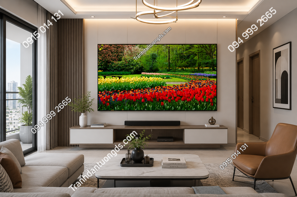 Tranh dán tường 3D phong cảnh hoa tuylip phòng khách (2)
