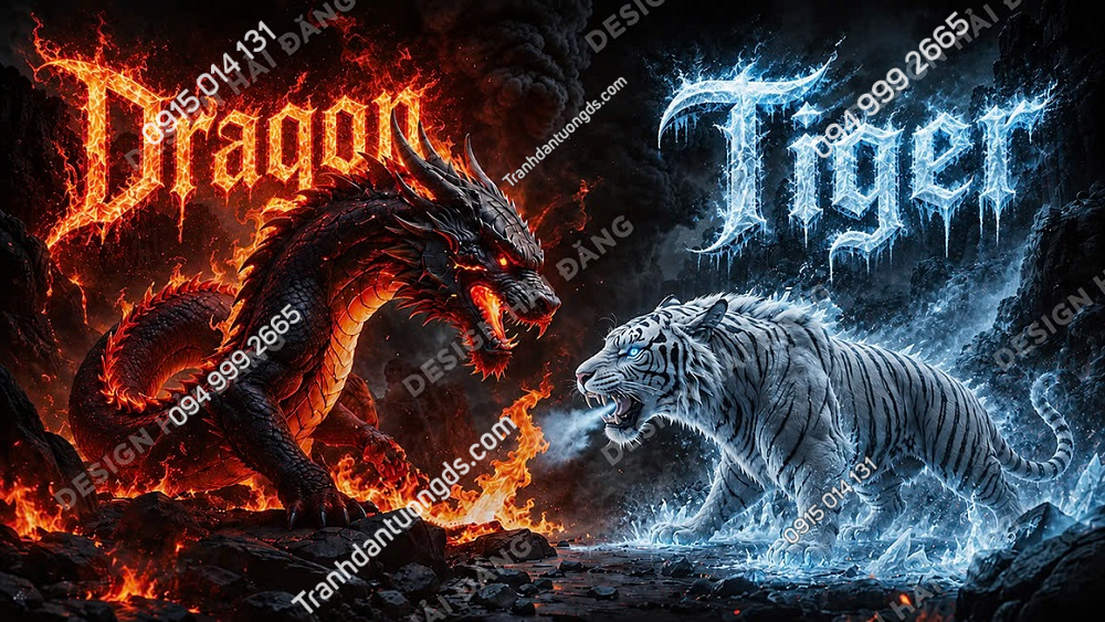 Tranh dán tường 3D quán bida rồng và hổ 2026 mẫu 10