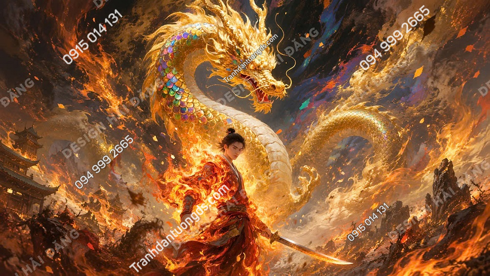 Tranh dán tường 3D quán bida rồng và hổ 2026 mẫu 14
