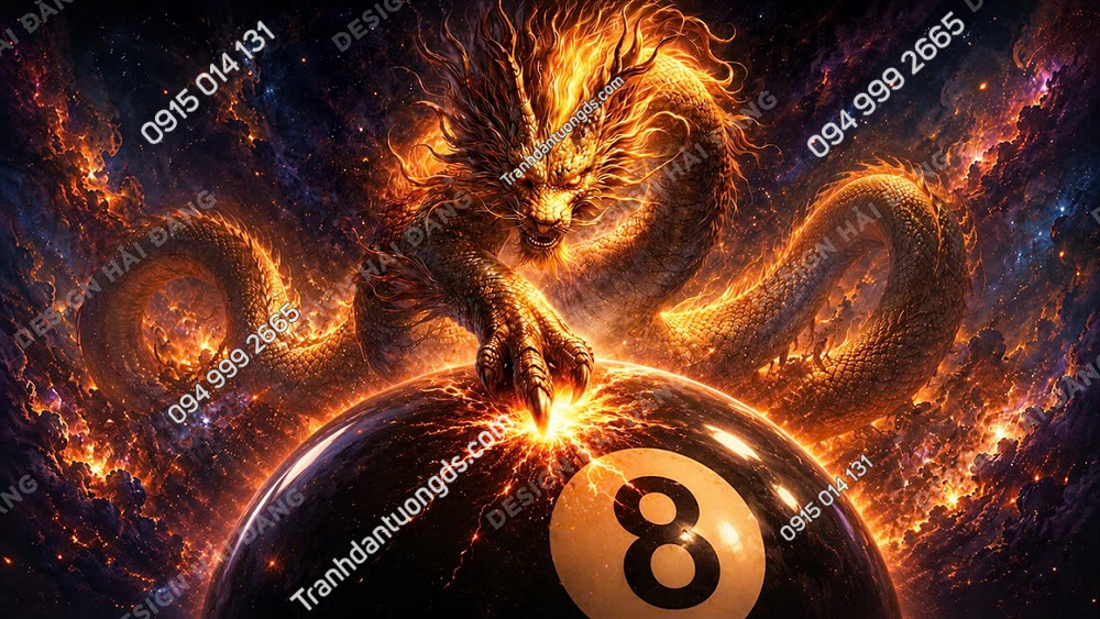 Tranh dán tường 3D quán bida rồng và hổ 2026 mẫu 4