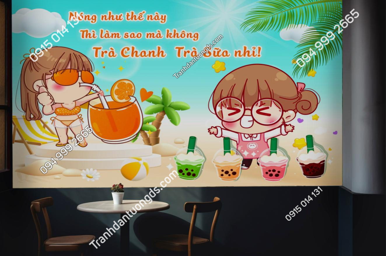 Tranh dán tường 3D trà tranh trà sữa 2026 (6)