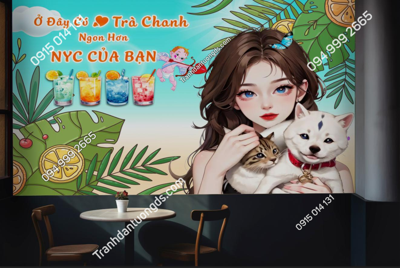 Tranh dán tường 3D trà tranh trà sữa 2026 (7)